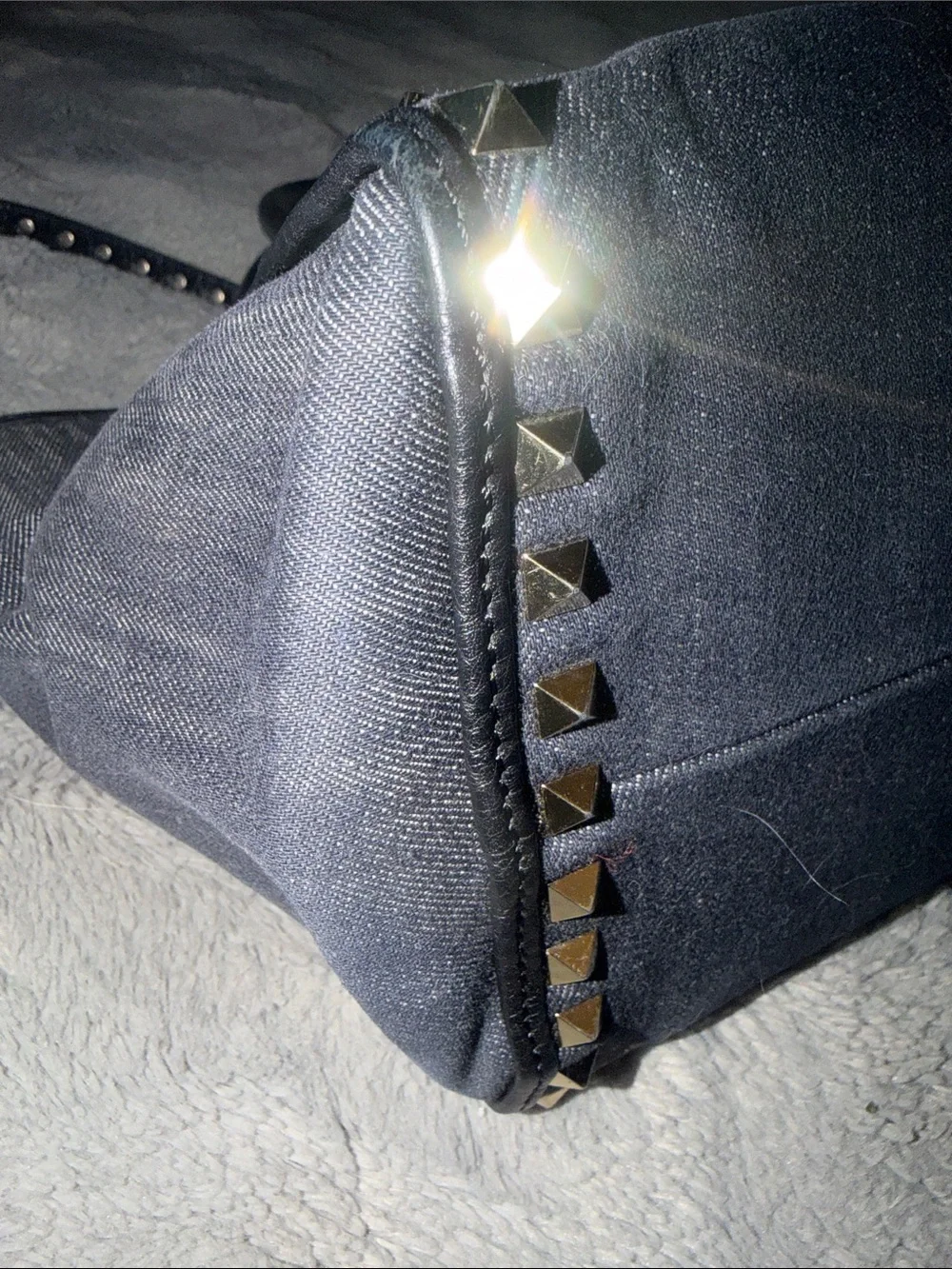 Preloved Valentino Garavani Dark Gray Denim Satchel with Gold Studs excellent.